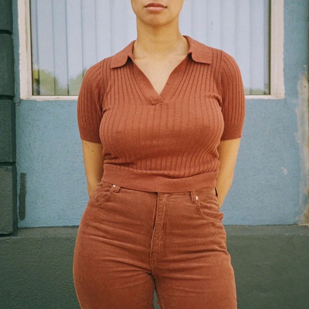 ROLLA'S Rust Ribbed Short-Sleeve Polo Top - Picture 5 of 10